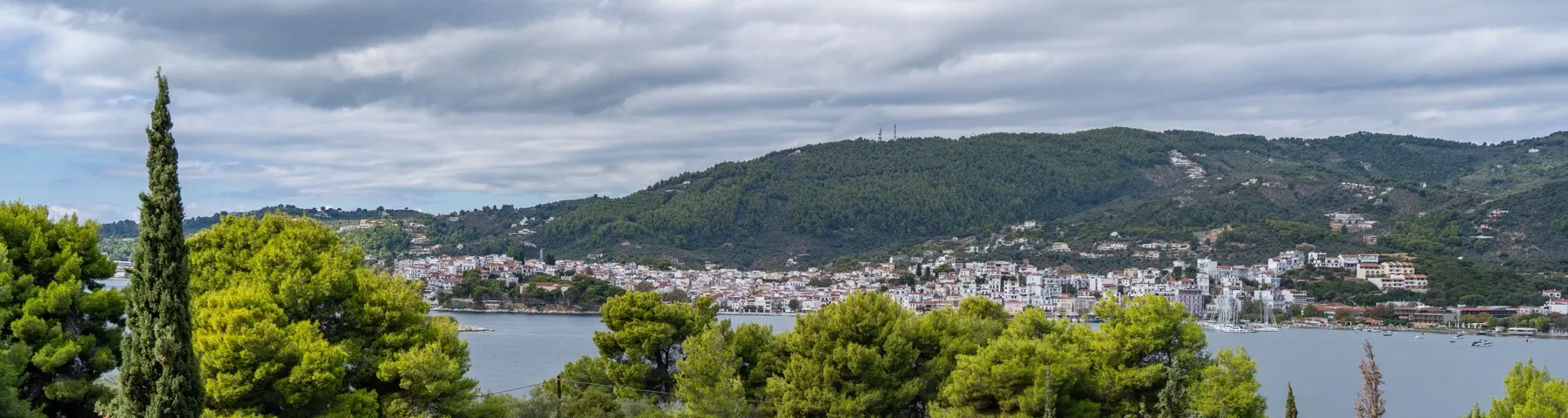 Skiathos Town and the bay across the water, seen from the hill at CORE Luxury Suites